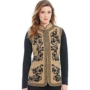 Nurture Tunic Length Embroidered Faux Suede Jacket-Size Small